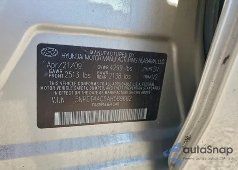 2010 Hyundai Sonata Gls z USA, uszkodzony, nr VIN 5NPET4AC5AH589662